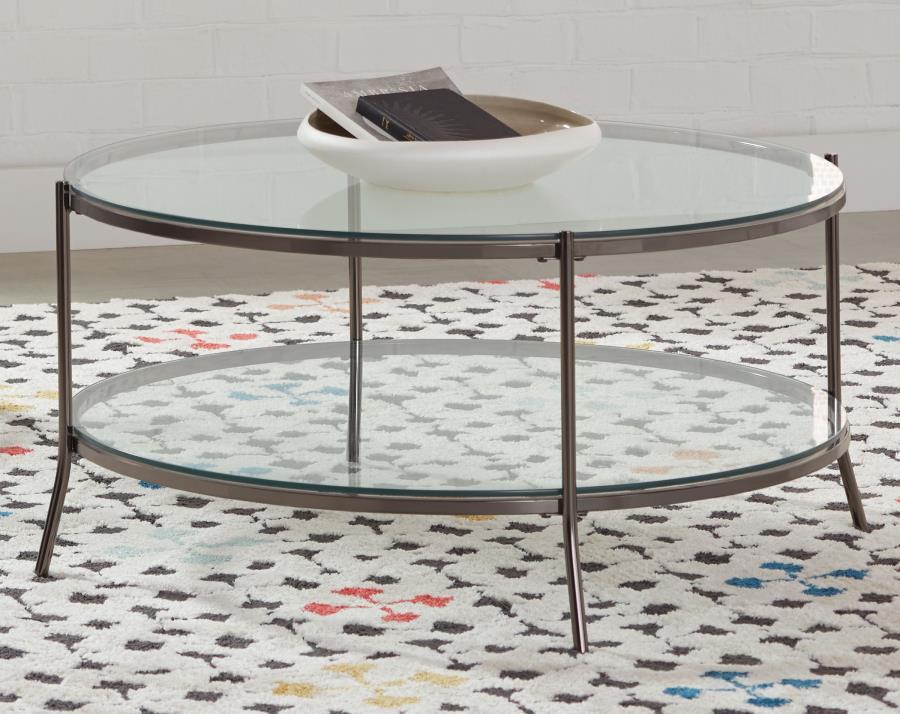 Laurie - Glass Top Round Coffee Table - Black Nickel and Clear