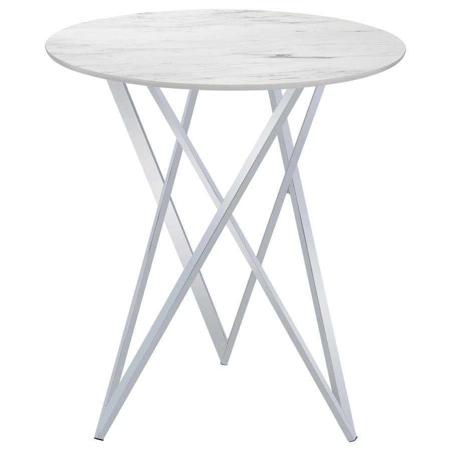 Bexter - Faux Marble Round Top Bar Table - White and Chrome
