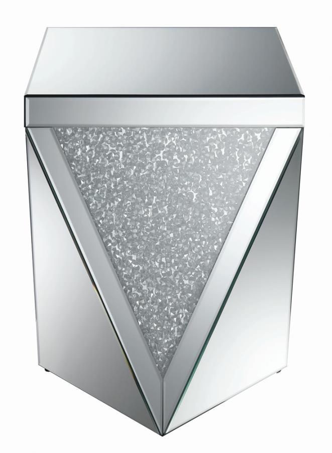 Amore - Square End Table With Triangle Detailing - Silver and Clear Mirror