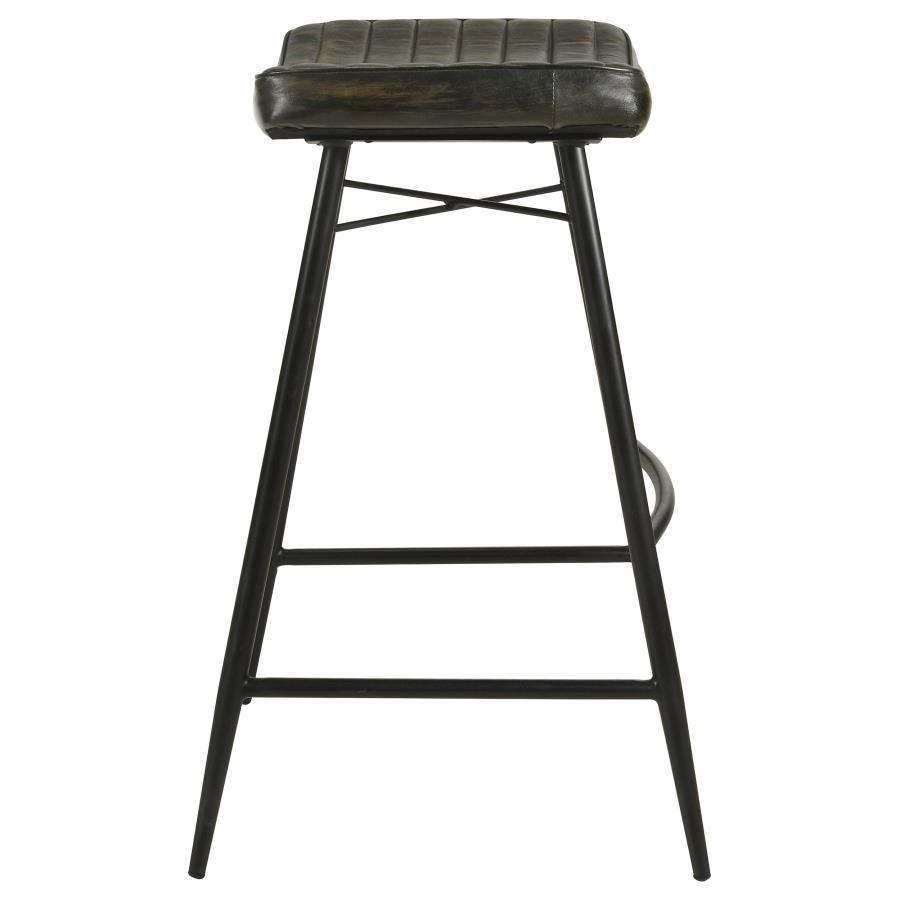 Bayu - Leather Upholstered Saddle Seat Backless Bar Stool (Set of 2) - Antique Espresso and Black