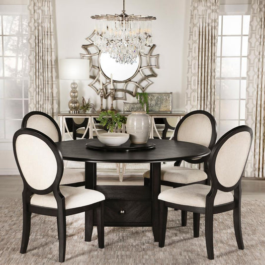 Twyla - 5-Piece Round Dining Set - Dark Cocoa and Cream