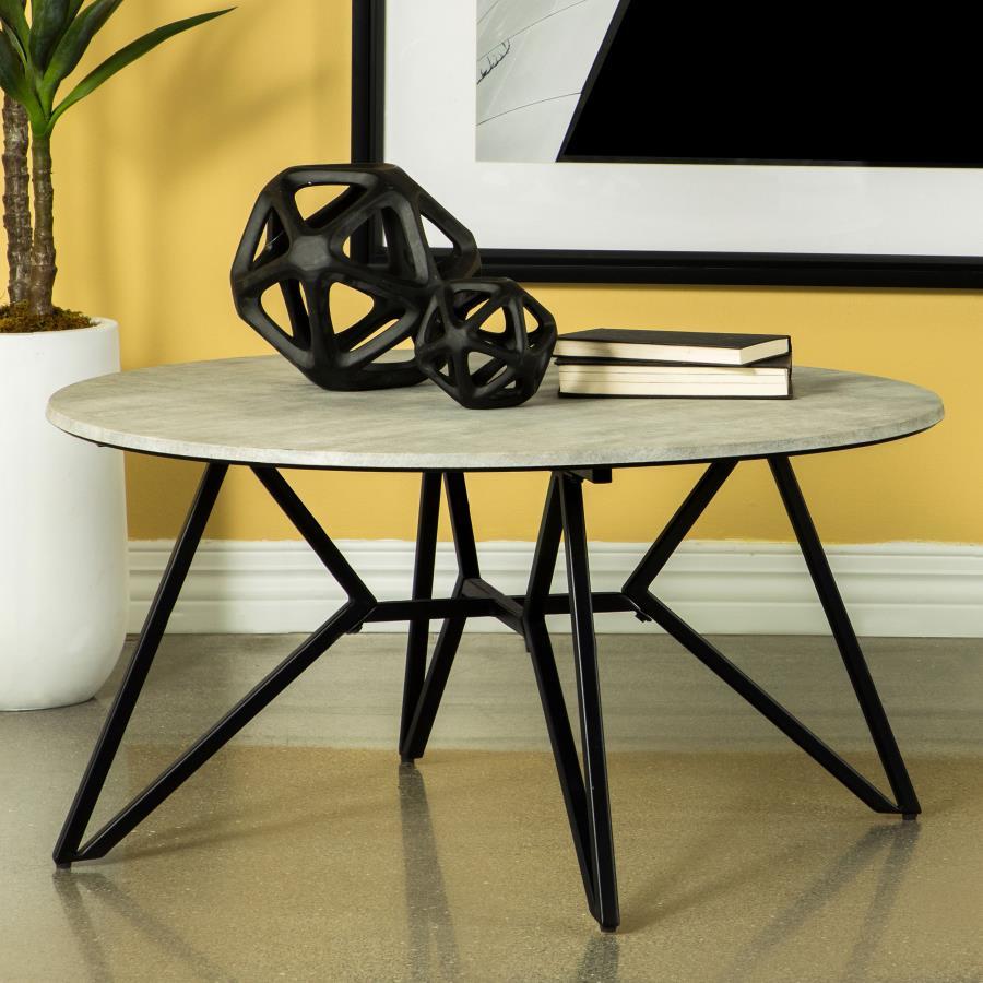 Hadi - Round Coffee Table With Hairpin Legs - Cement and Gunmetal