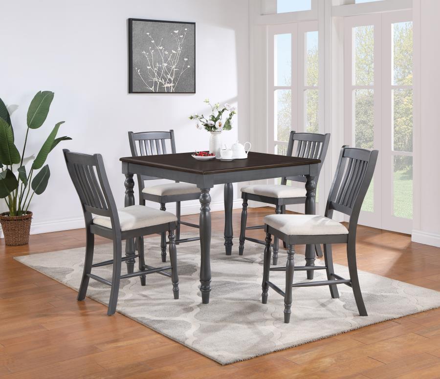 Wiley - 5-Piece Square Spindle Legs Counter Height Dining Set - Beige and Grey