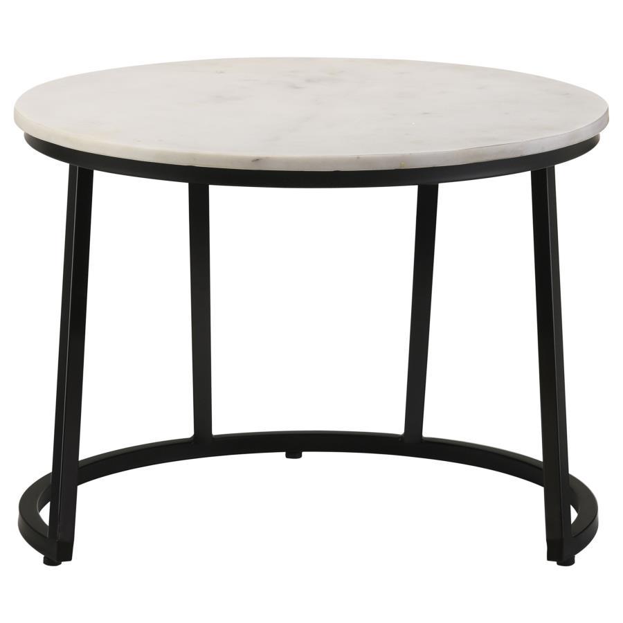 Miguel - Round Accent Table With Marble Top - White and Black