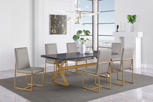 Conway - 7-Piece Rectangular Dining Set - Dark Walnut and Aged Gold