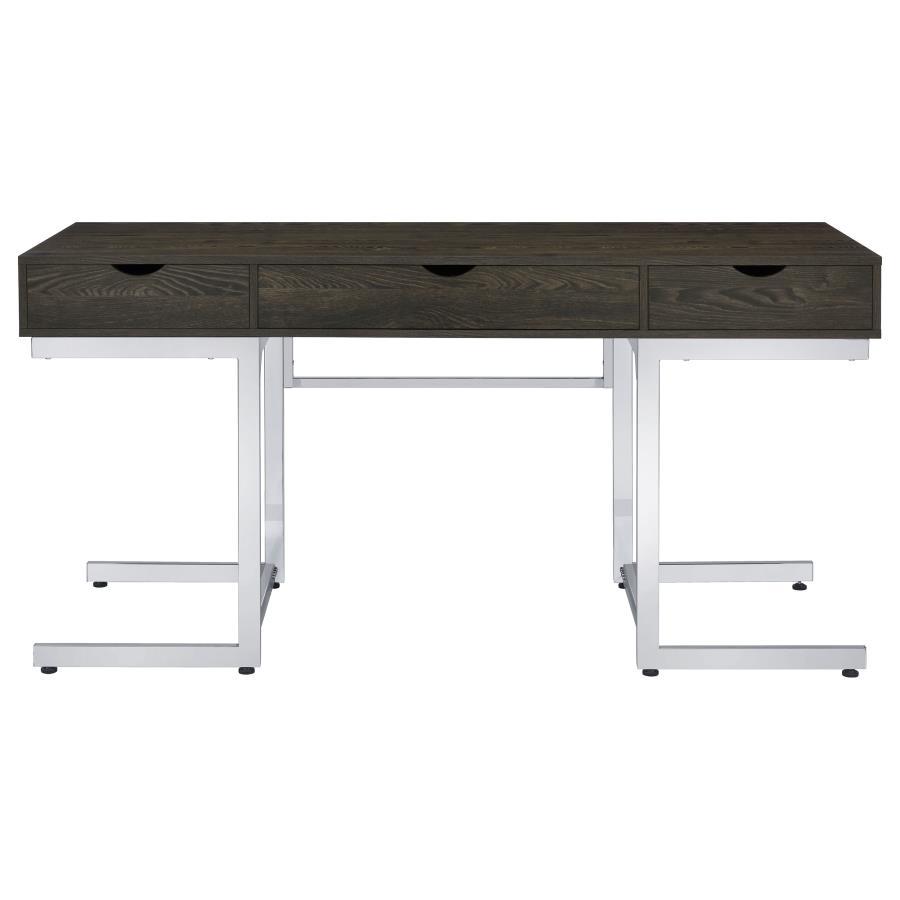 Noorvik - 3-Drawer Writing Desk - Dark Oak and Chrome