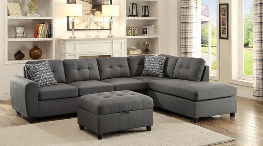 Stonenesse - Upholstered Tufted Sectional With Storage Ottoman - Grey
