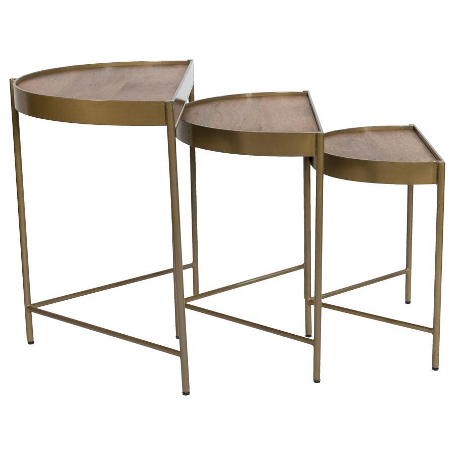 Tristen - 3-Piece Demilune Nesting Table With Recessed Top - Brown and Gold