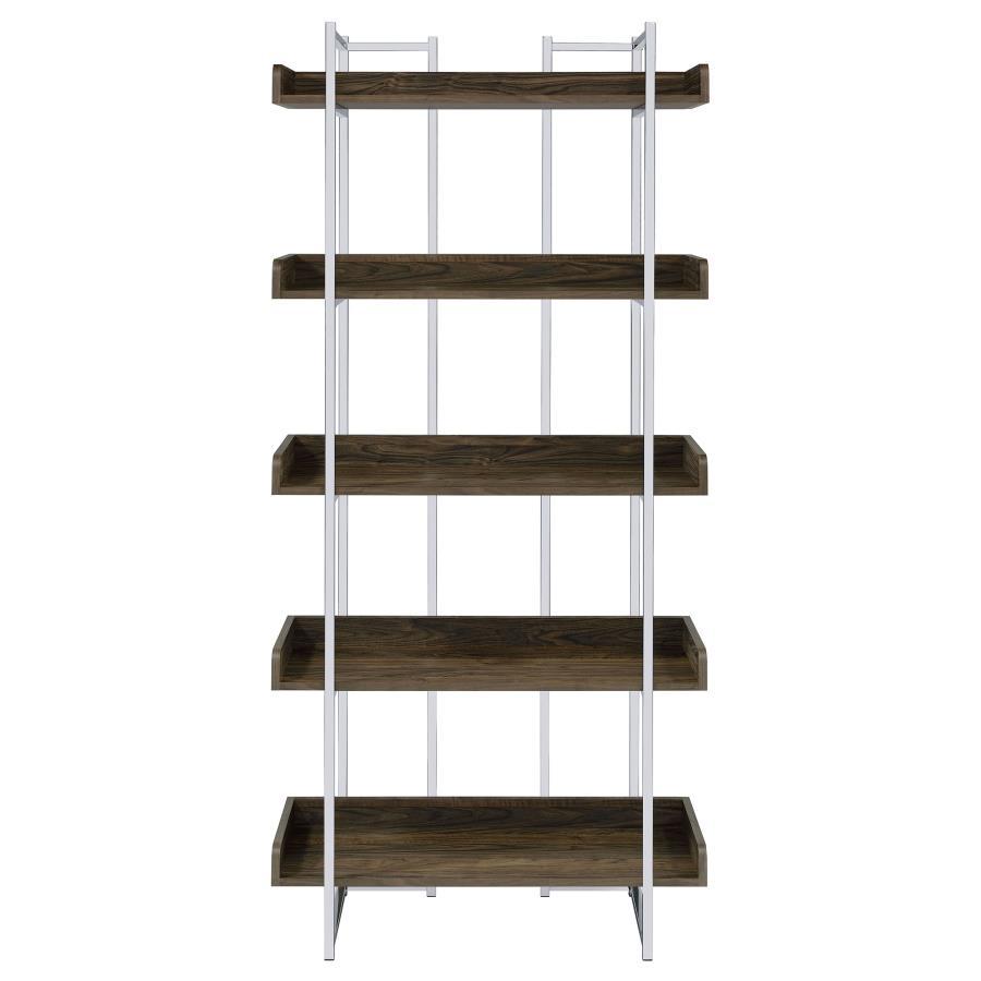 Angelica - 5-Shelf Bookcase - Walnut and Chrome