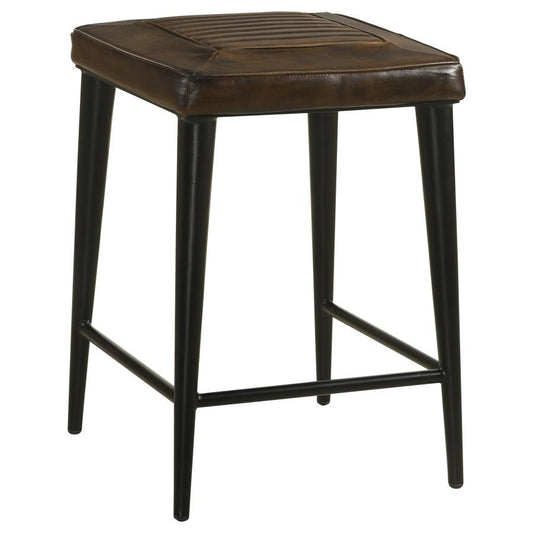 Alvaro - Leather Upholstered Backless Counter Height Stool (Set of 2) - Antique Brown and Black