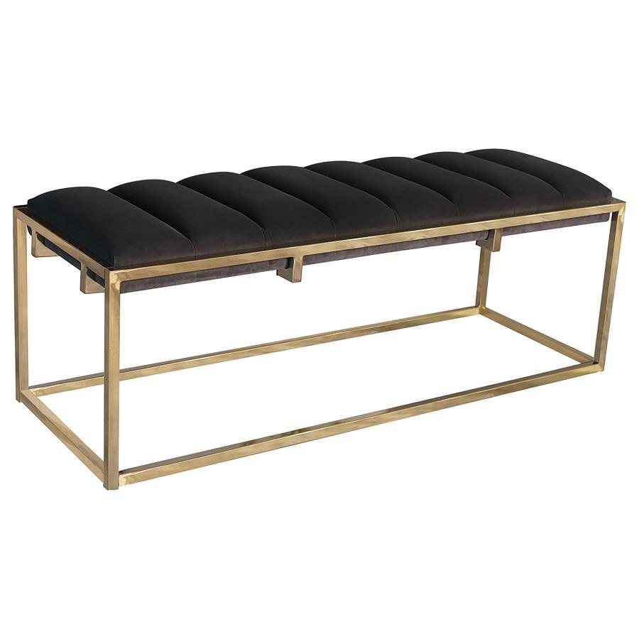 Lorena - Tufted Cushion Bench - Dark Grey and Gold