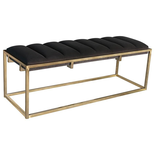 Lorena - Tufted Cushion Bench - Dark Grey and Gold
