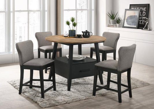 Gibson - Round 5-Piece Counter Height Dining Set - Yukon Oak And Black