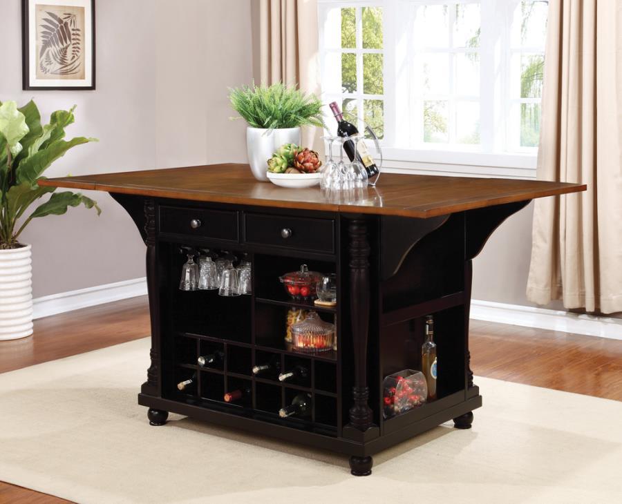 Slater - 2-Drawer Kitchen Island With Drop Leaves - Brown and Black
