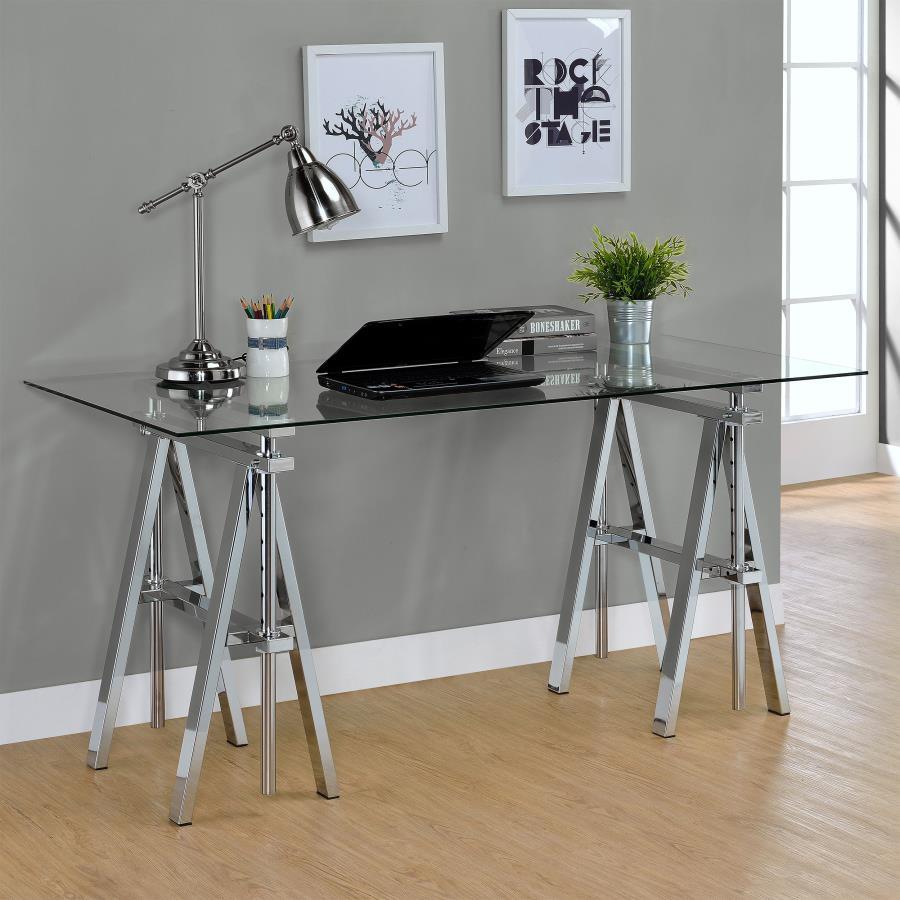 Statham - Glass Top Adjustable Writing Desk - Clear and Chrome