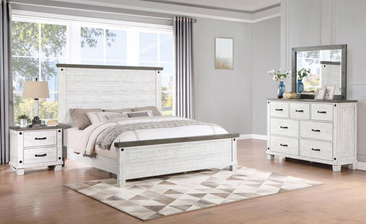 Lilith - 4-Piece Eastern King Bedroom Set - Distressed Grey And White