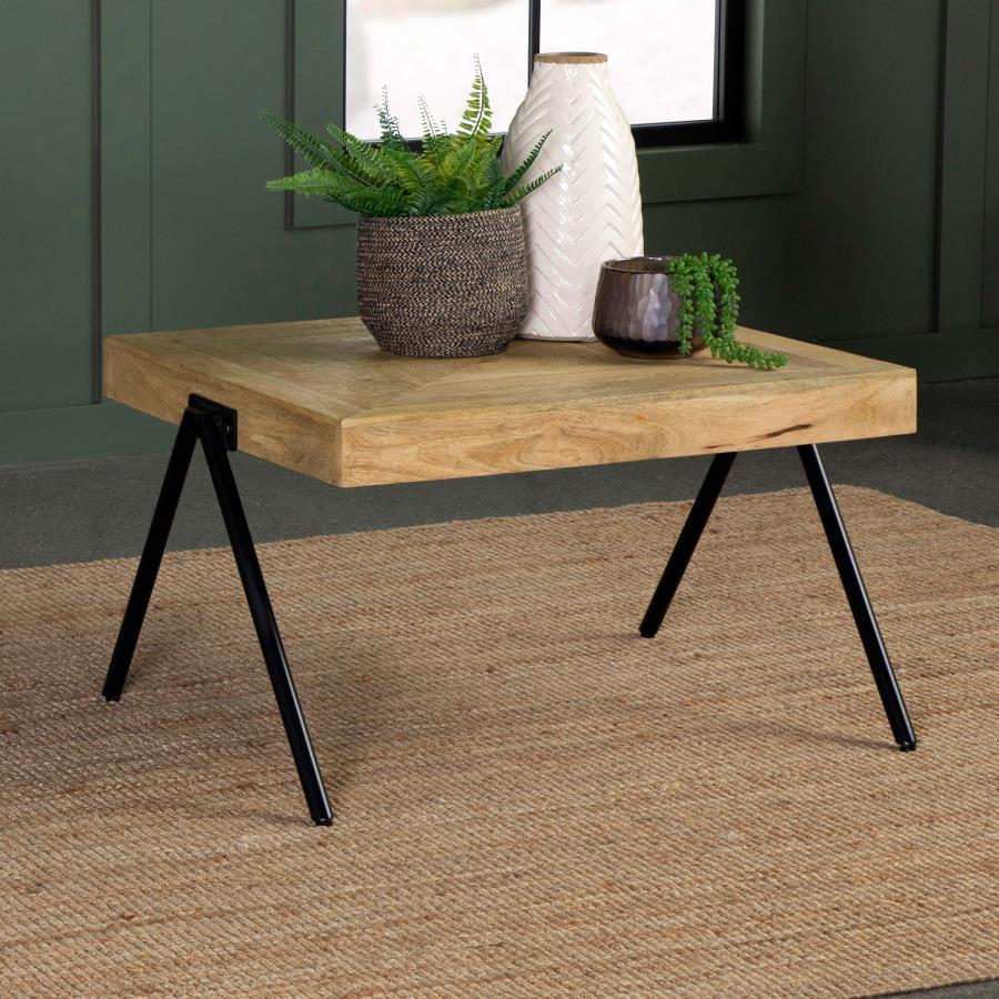 Avery - Rectangular Coffee Table With Metal Legs - Natural and Black