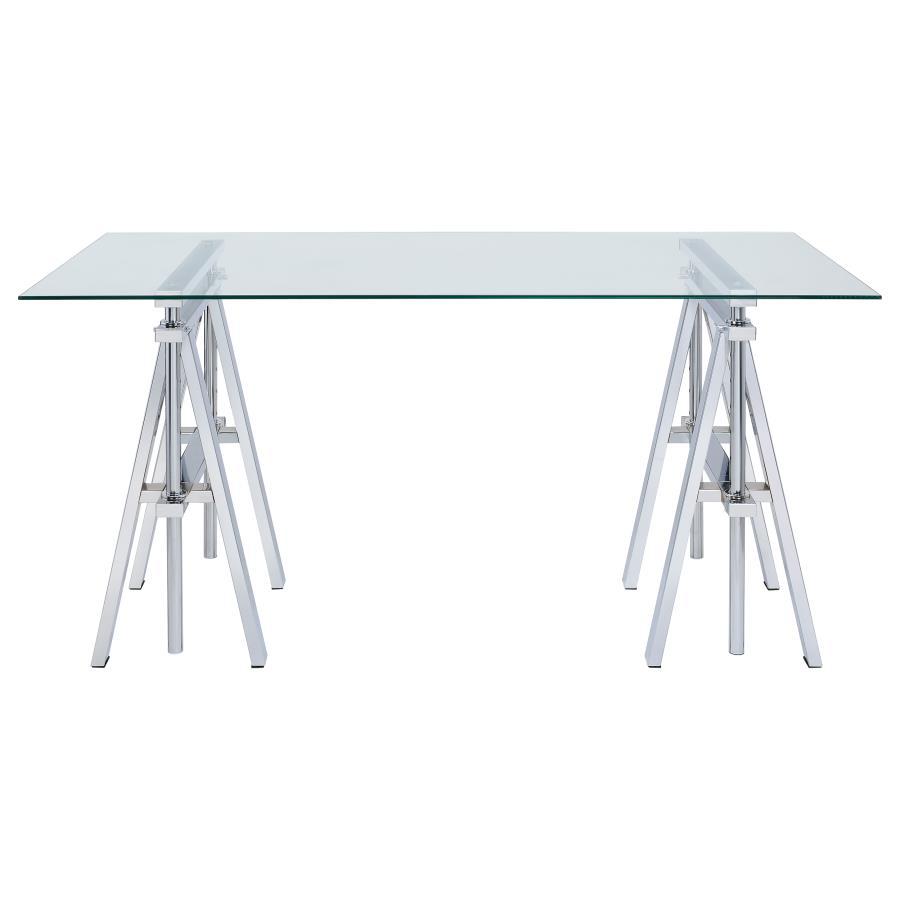 Statham - Glass Top Adjustable Writing Desk - Clear and Chrome