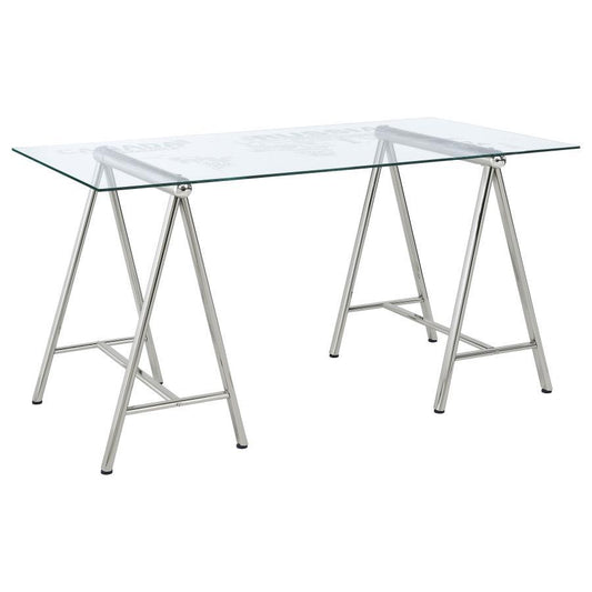 Patton - World Map Writing Desk - Nickel and Printed Clear