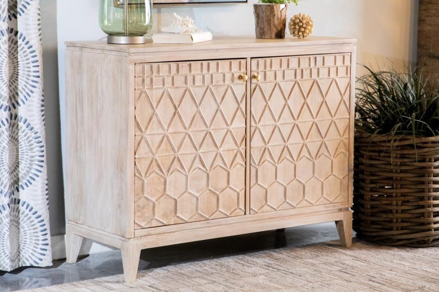 Eberto - 2-Door Geometric Accent Cabinet - White Distressed