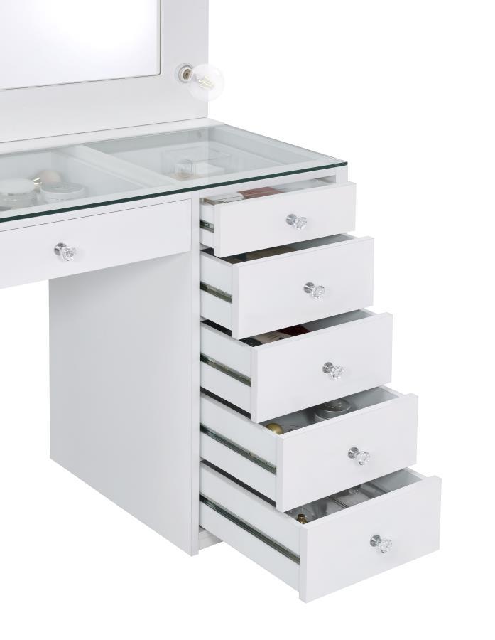 Percy - 7-Drawer Glass Top Vanity Desk With Lighting - White