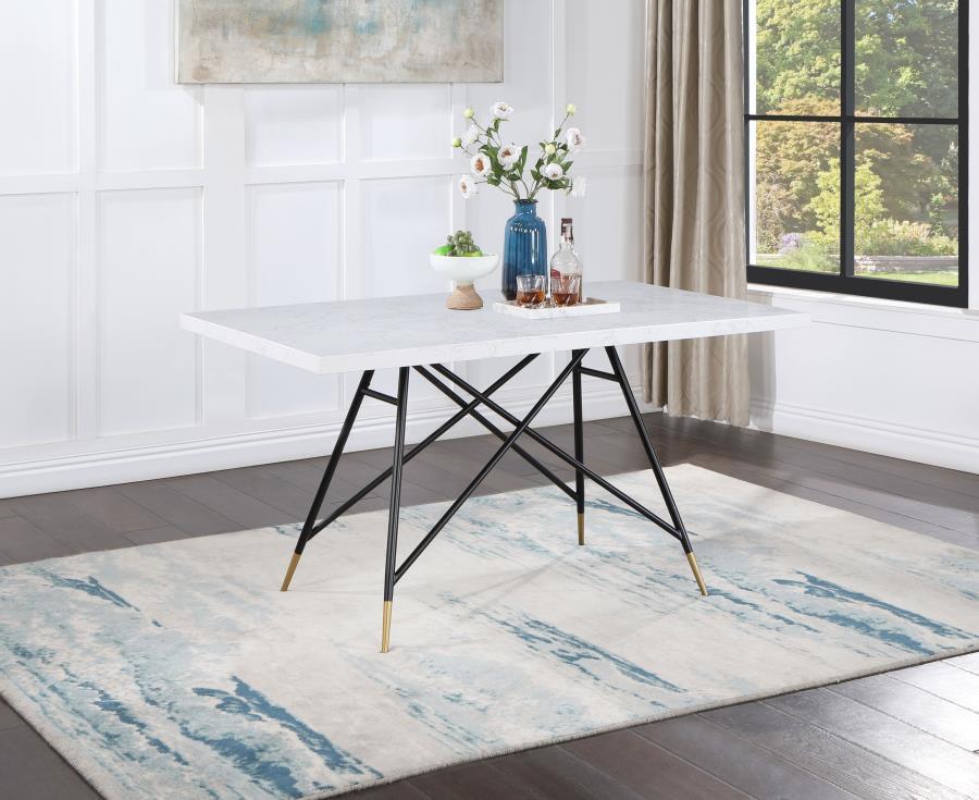 Gabrielle - Rectangular Marble Top Dining Table - White and Black