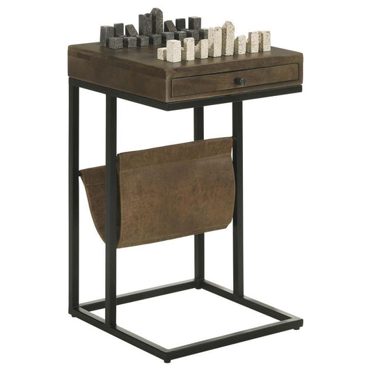 Chessie - 1-Drawer Square Side Table With Leatherette Sling - Tobacco and Black