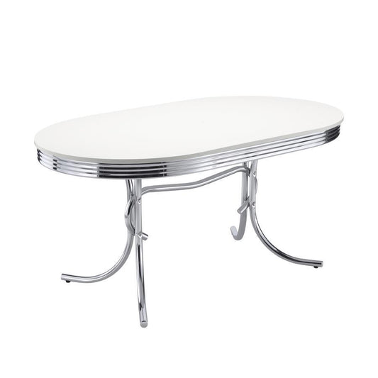 Retro - Oval Dining Table - Glossy White and Chrome