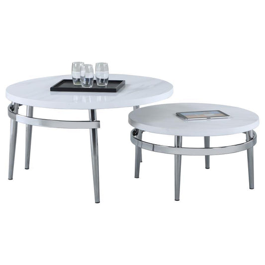 Avilla - Round Nesting Coffee Table - White and Chrome