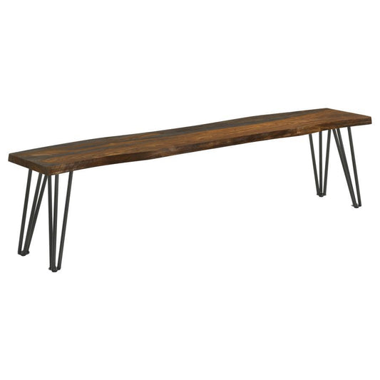 Neve - Live-Edge Dining Bench With Hairpin Legs - Sheesham Grey and Gunmetal
