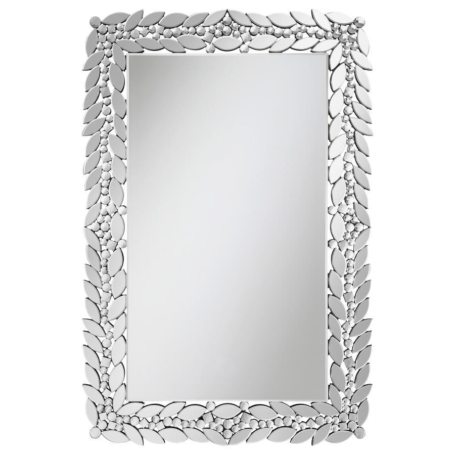 Cecily - Rectangular Leaves Frame Wall Mirror Faux Crystal