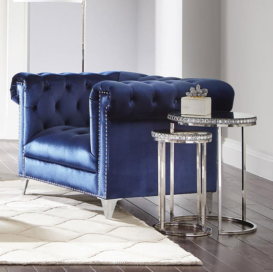 Bleker - Tufted Tuxedo Arm Chair - Blue