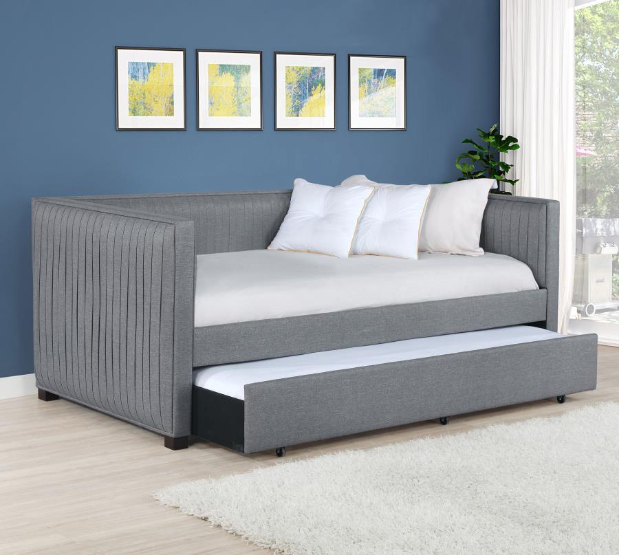 Brodie - Upholstered Twin Daybed With Trundle - Grey