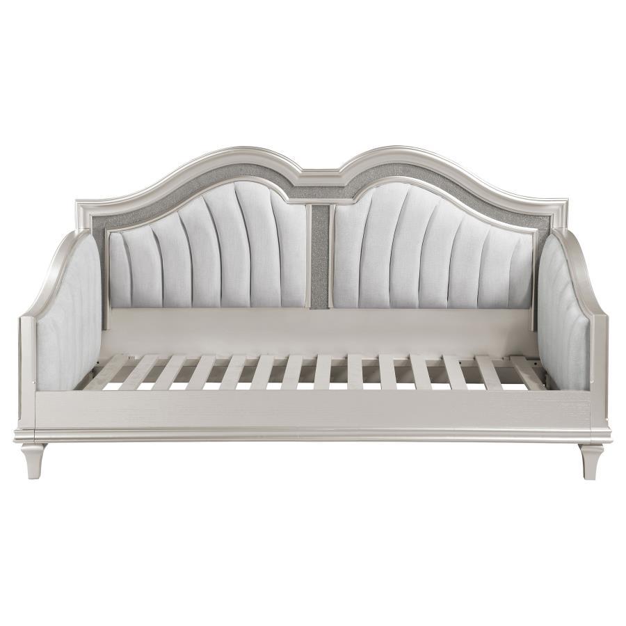 Evangeline - Upholstered Twin Daybed With Faux Diamond Trim - Silver and Ivory