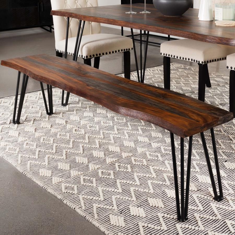 Neve - Live-Edge Dining Bench With Hairpin Legs - Sheesham Grey and Gunmetal