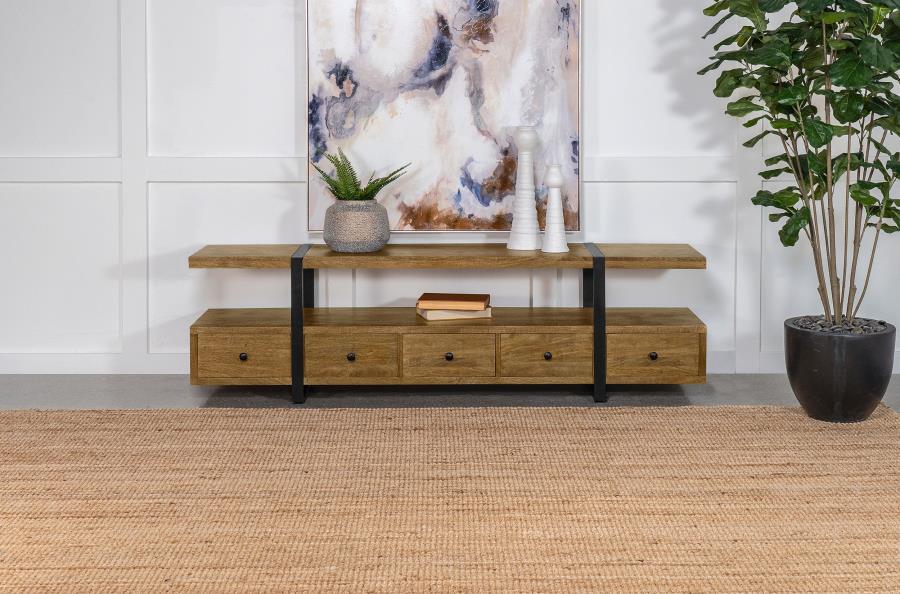 Otto - 4-Drawer Solid Wood 70" TV Stand - Brown and Gunmetal