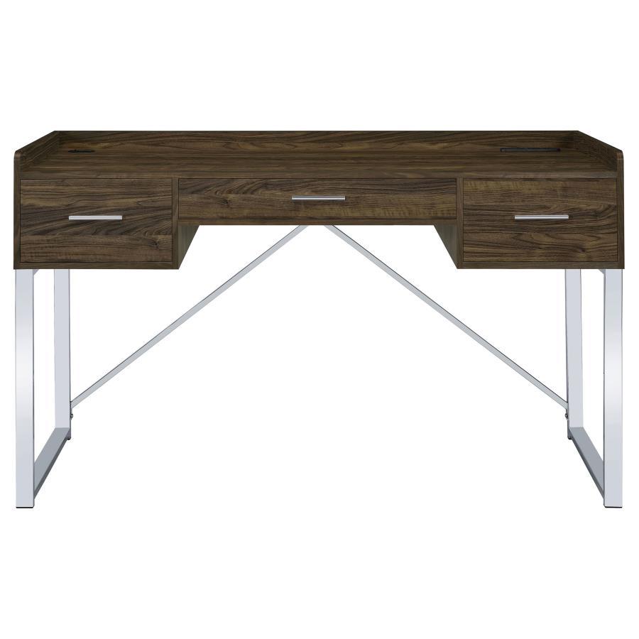 Angelica - 3-Drawer Writing Desk - Walnut and Chrome