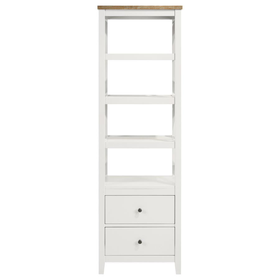 Angela - 4-Shelf Wooden Media Tower With Drawers - Brown and White