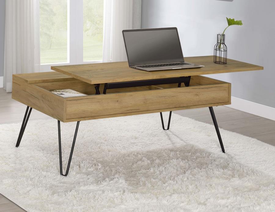 Fanning - Lift Top Storage Coffee Table - Golden Oak and Black