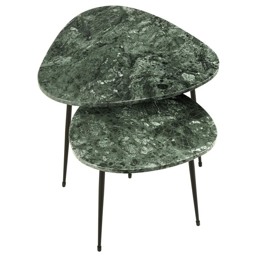 Tobias - 2-Piece Triangular Marble Top Nesting Table - Green and Black