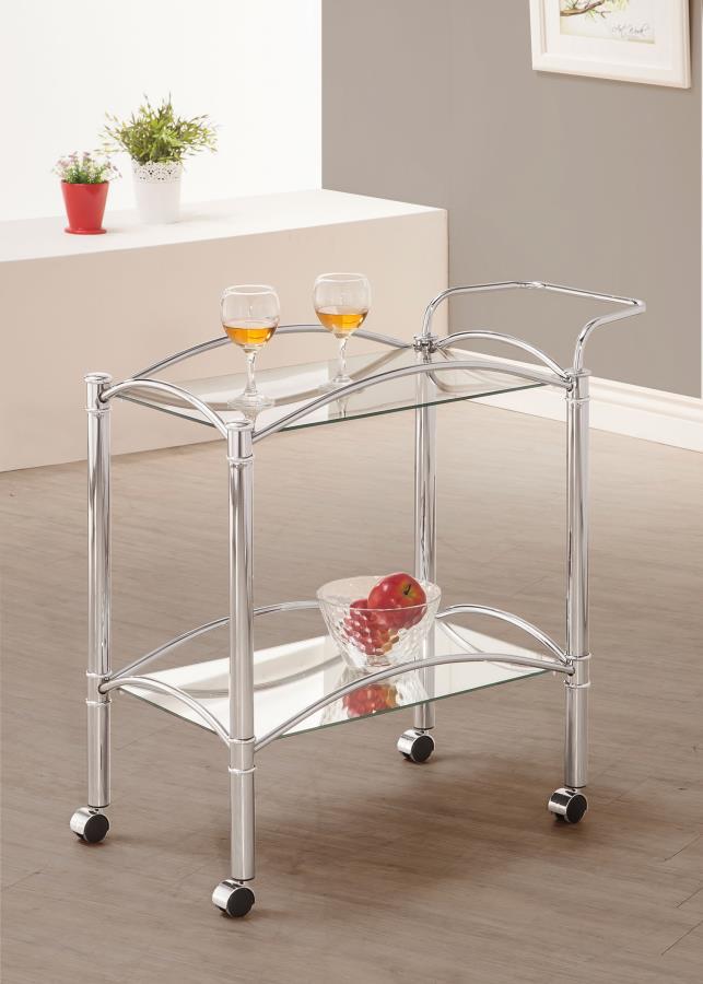 Shadix - 2-Tier Serving Cart With Glass Top - Chrome and Clear