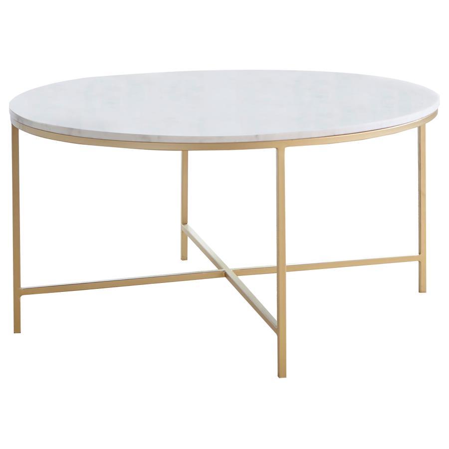 Ellison - Round X-Cross Coffee Table - White and Gold