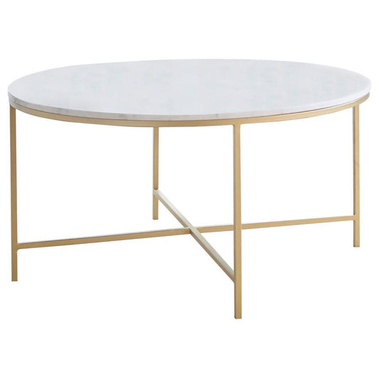 Ellison - Round X-Cross Coffee Table - White and Gold
