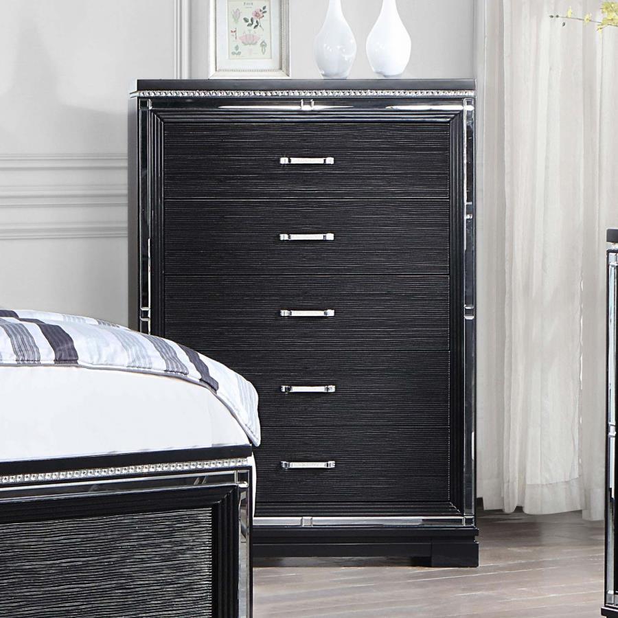 Cappola - Rectangular 5-Drawer Chest - Silver and Black