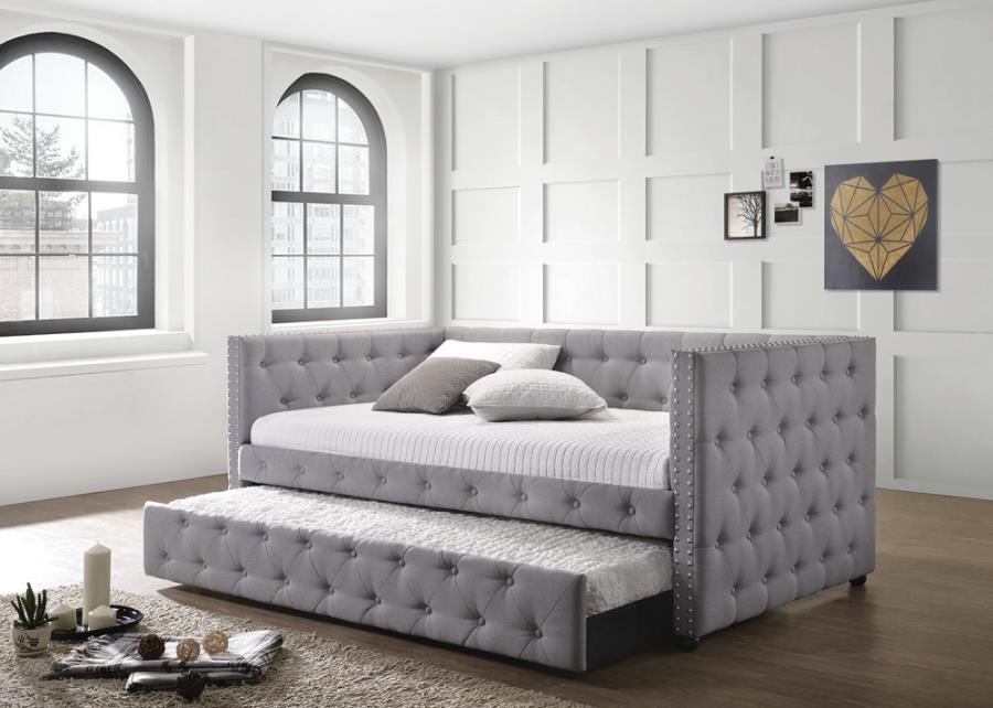 Mockern - Tufted Upholstered Daybed With Trundle - Grey