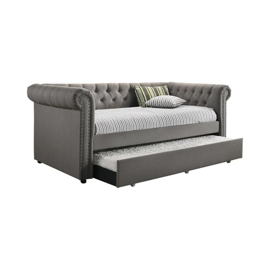 Kepner - Tufted Upholstered Day Bed With Trundle - Grey
