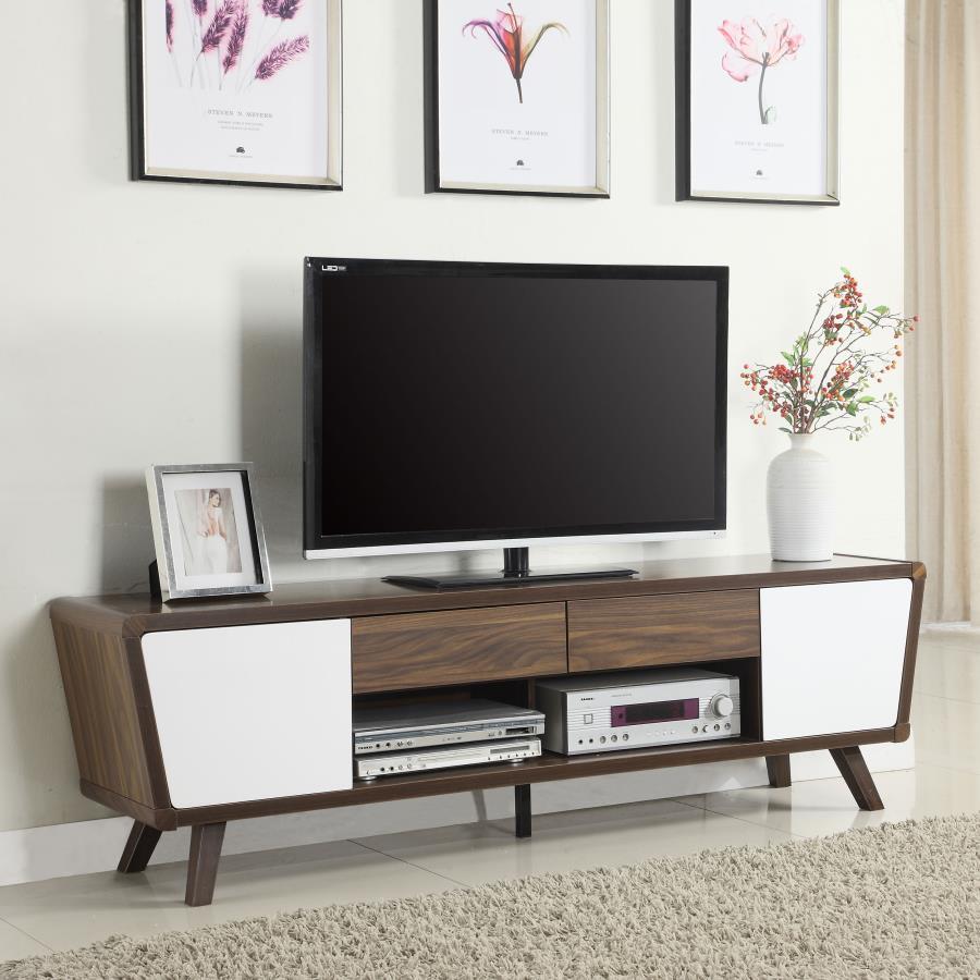 Alvin - 2-Drawer TV Console - Dark Walnut and Glossy White