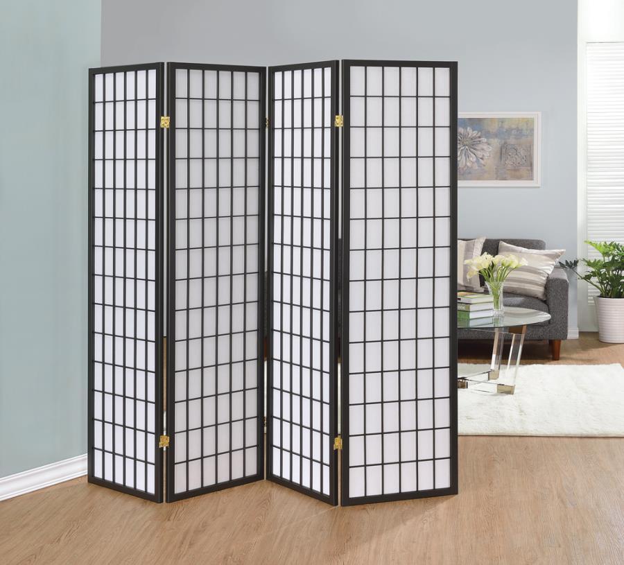 Roberto - 4-panel Linear Grid Design Folding Screen
