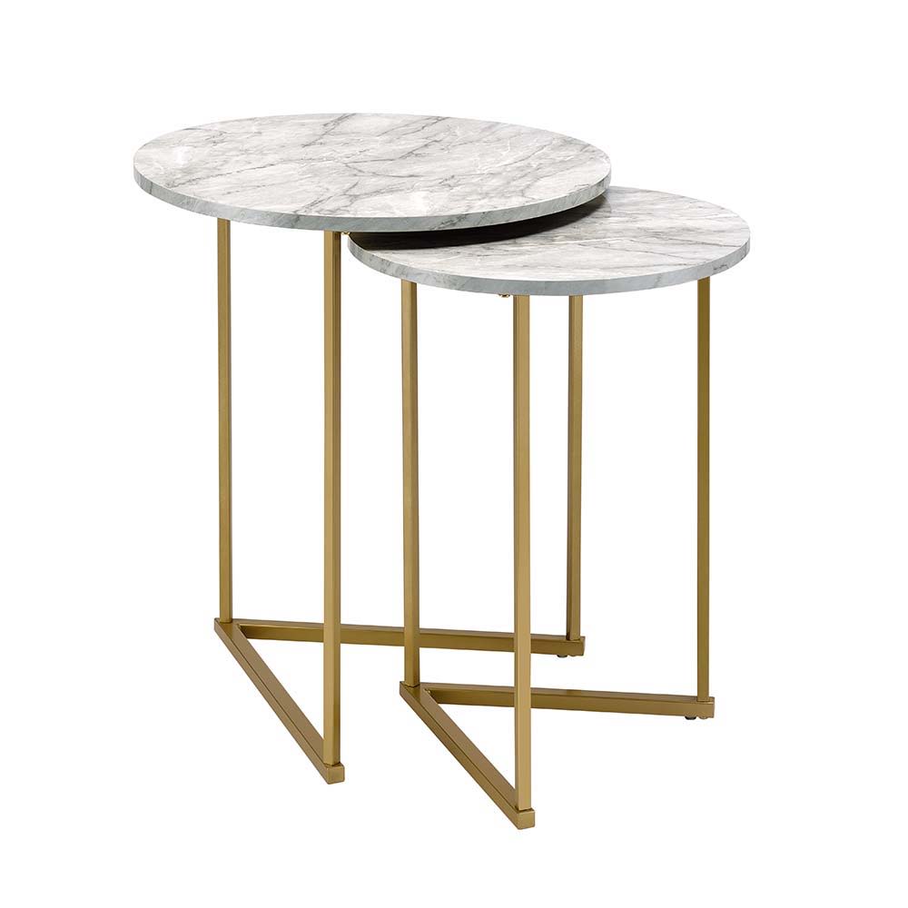 Garo - Accent Table - Faux Marble & Gold Finish - 24"