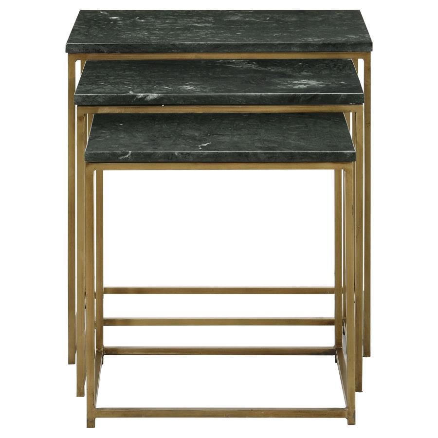Caine - 3-Piece Nesting Table With Marble Top - Green Marble / Antique Gold